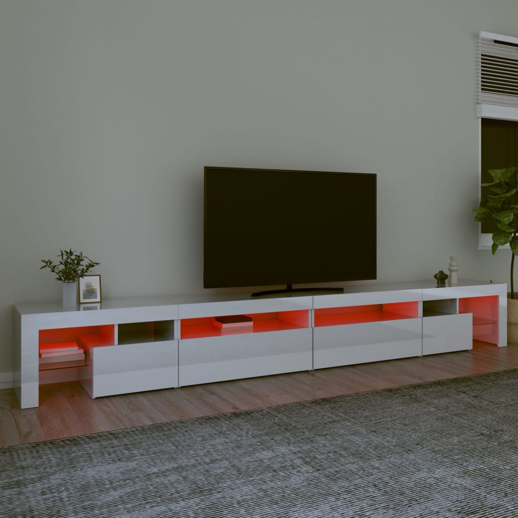 Comodă Tv Cu Lumini Led, Alb Extralucios, 290X36,5X40 Cm