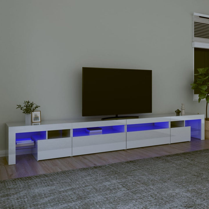 Comodă Tv Cu Lumini Led, Alb Extralucios, 290X36,5X40 Cm