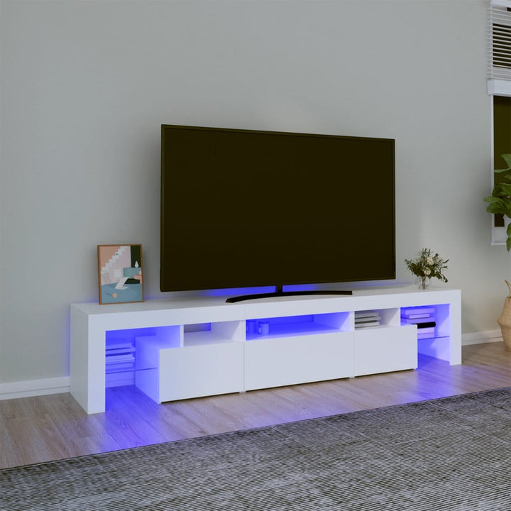 Comodă Tv Cu Lumini Led, Alb Extralucios, 290X36,5X40 Cm
