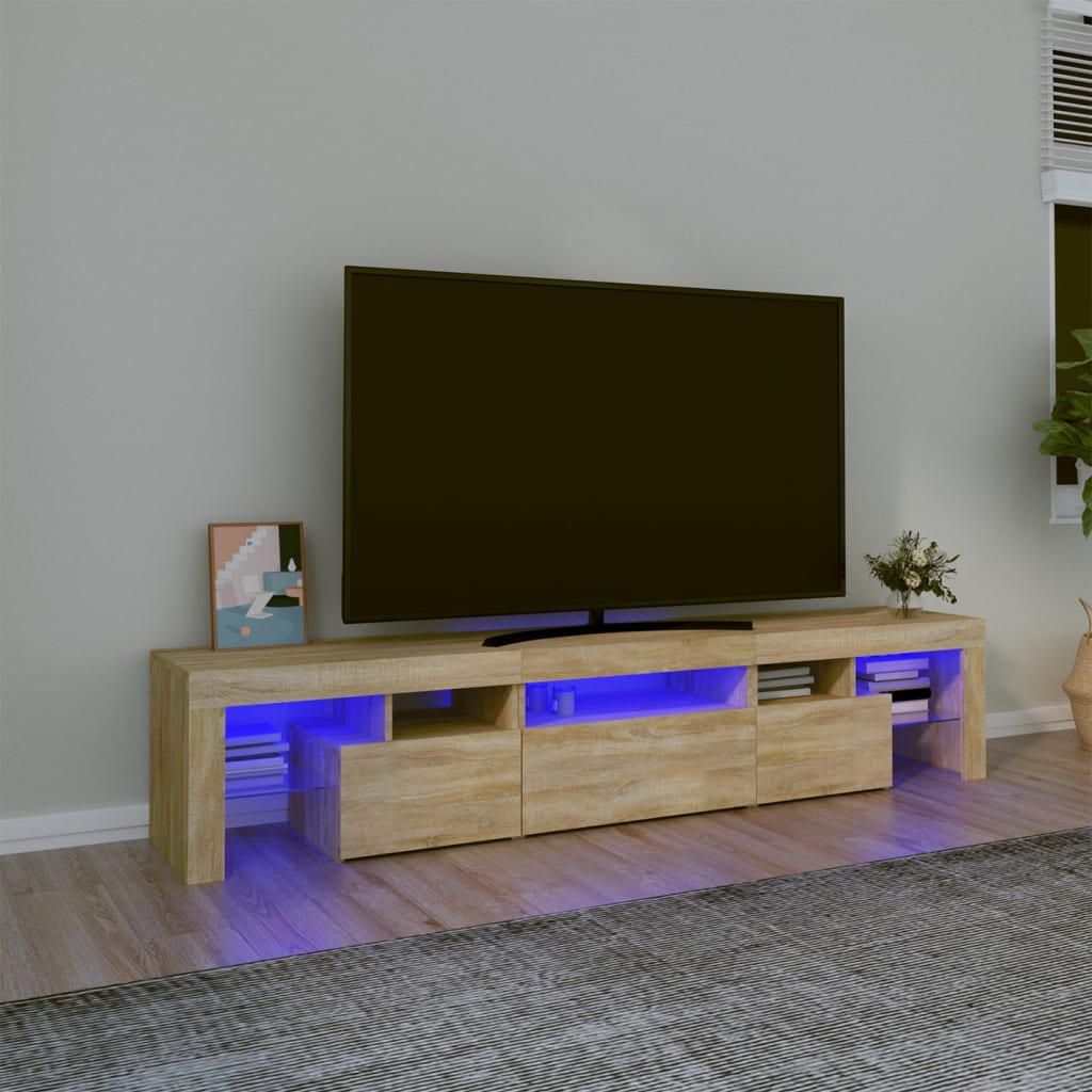 Comodă Tv Cu Lumini Led, Alb Extralucios, 290X36,5X40 Cm