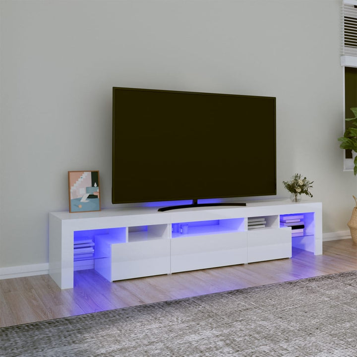Comodă Tv Cu Lumini Led, Alb Extralucios, 290X36,5X40 Cm