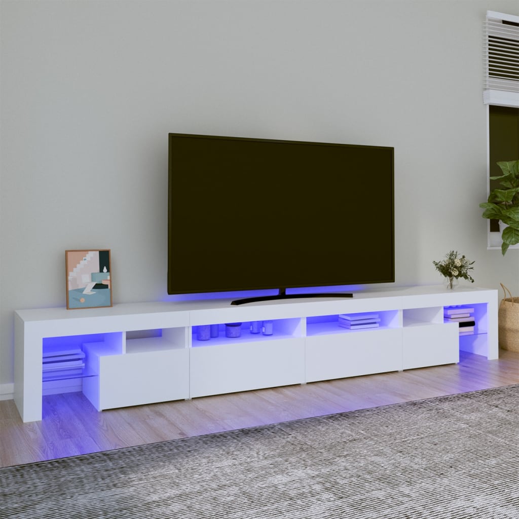 Comodă Tv Cu Lumini Led, Alb Extralucios, 290X36,5X40 Cm