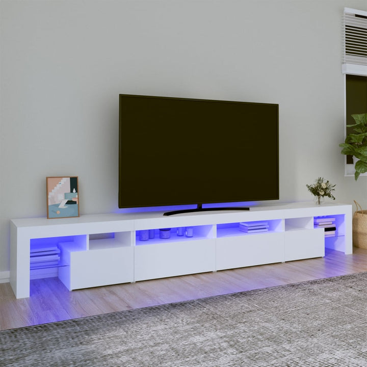 Comodă Tv Cu Lumini Led, Alb Extralucios, 290X36,5X40 Cm