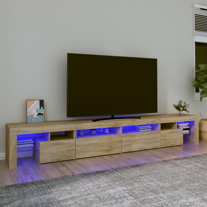 Comodă Tv Cu Lumini Led, Alb Extralucios, 290X36,5X40 Cm
