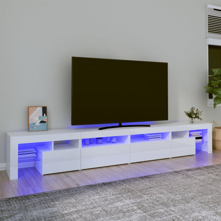Comodă Tv Cu Lumini Led, Alb Extralucios, 290X36,5X40 Cm