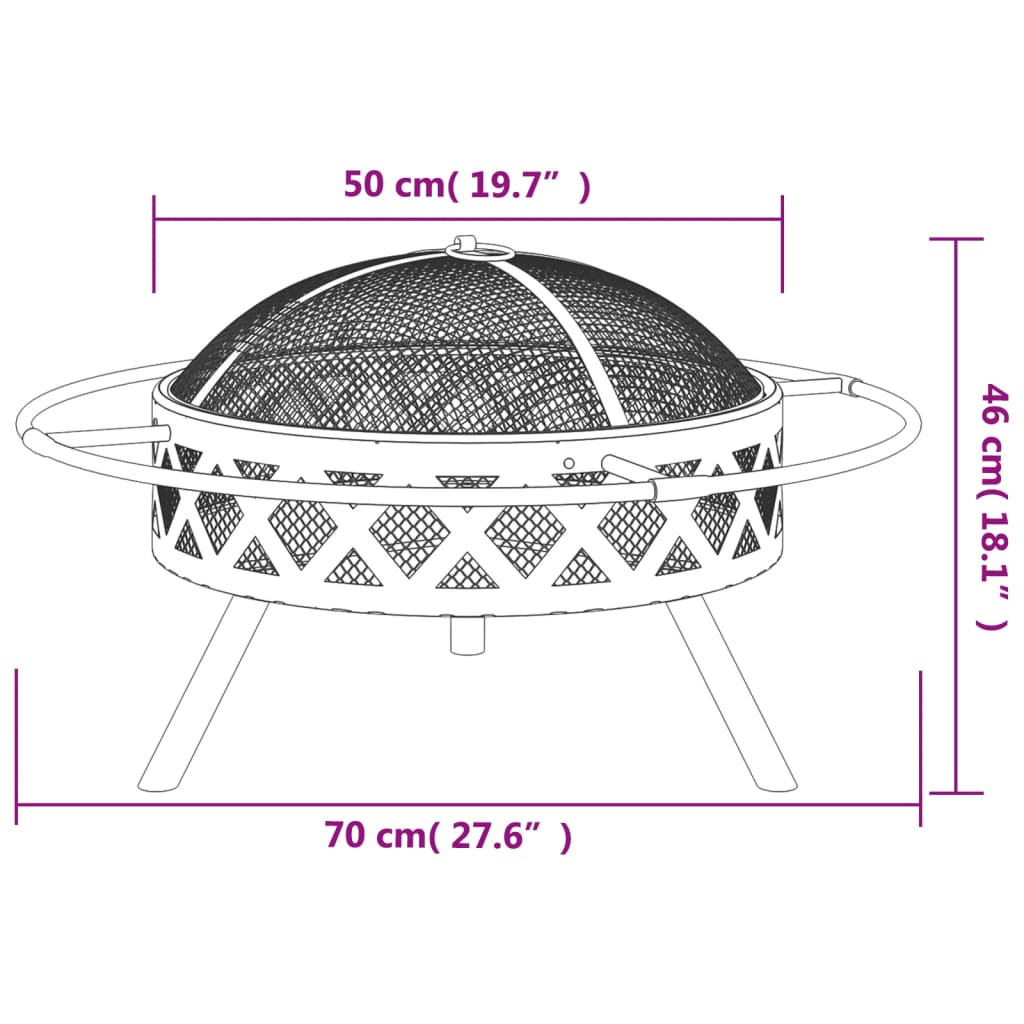 Vatră De Foc Cu Vătrai, 70 Cm, Oțel, Xxl