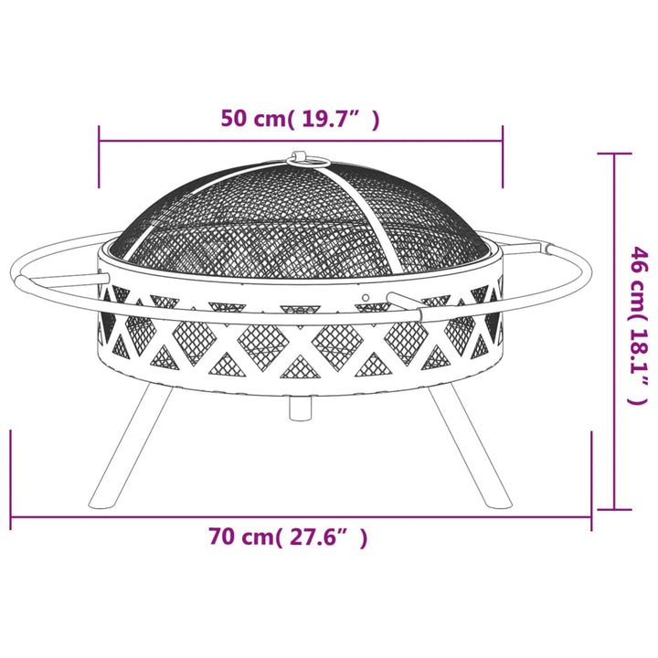Vatră De Foc Cu Vătrai, 70 Cm, Oțel, Xxl