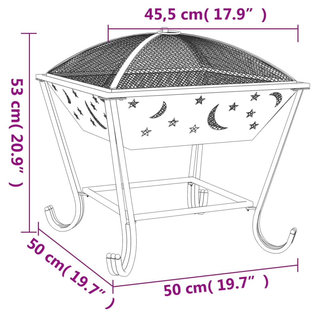 Vatră De Foc Cu Vătrai, 50 Cm, Oțel, Xxl