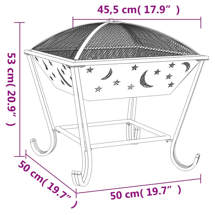 Vatră De Foc Cu Vătrai, 50 Cm, Oțel, Xxl