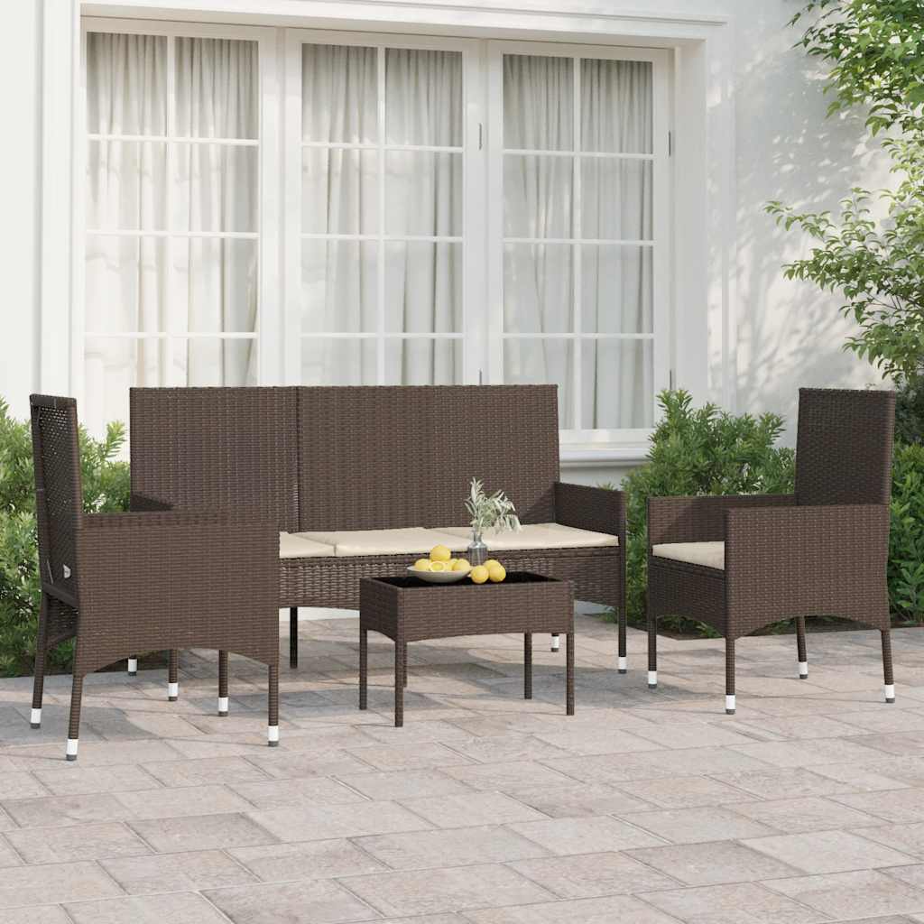 Set Mobilier Relaxare Grădină 4 Piese Cu Perne Poliratan Negru