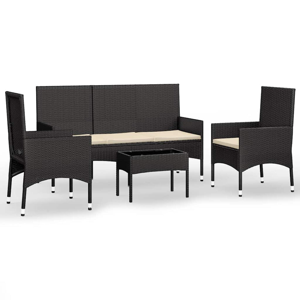 Set Mobilier Relaxare Grădină 4 Piese Cu Perne Poliratan Negru