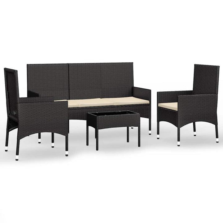 Set Mobilier Relaxare Grădină 4 Piese Cu Perne Poliratan Negru
