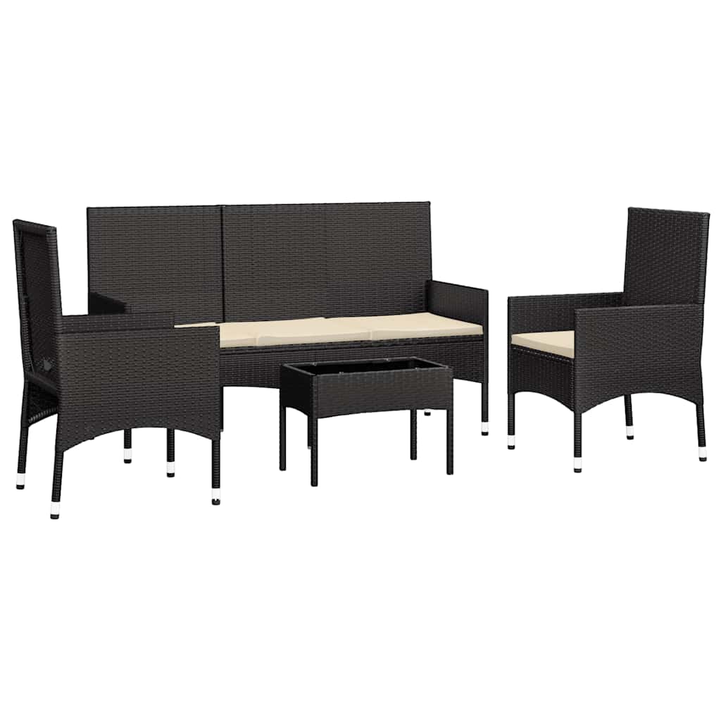 Set Mobilier Relaxare Grădină 4 Piese Cu Perne Poliratan Negru