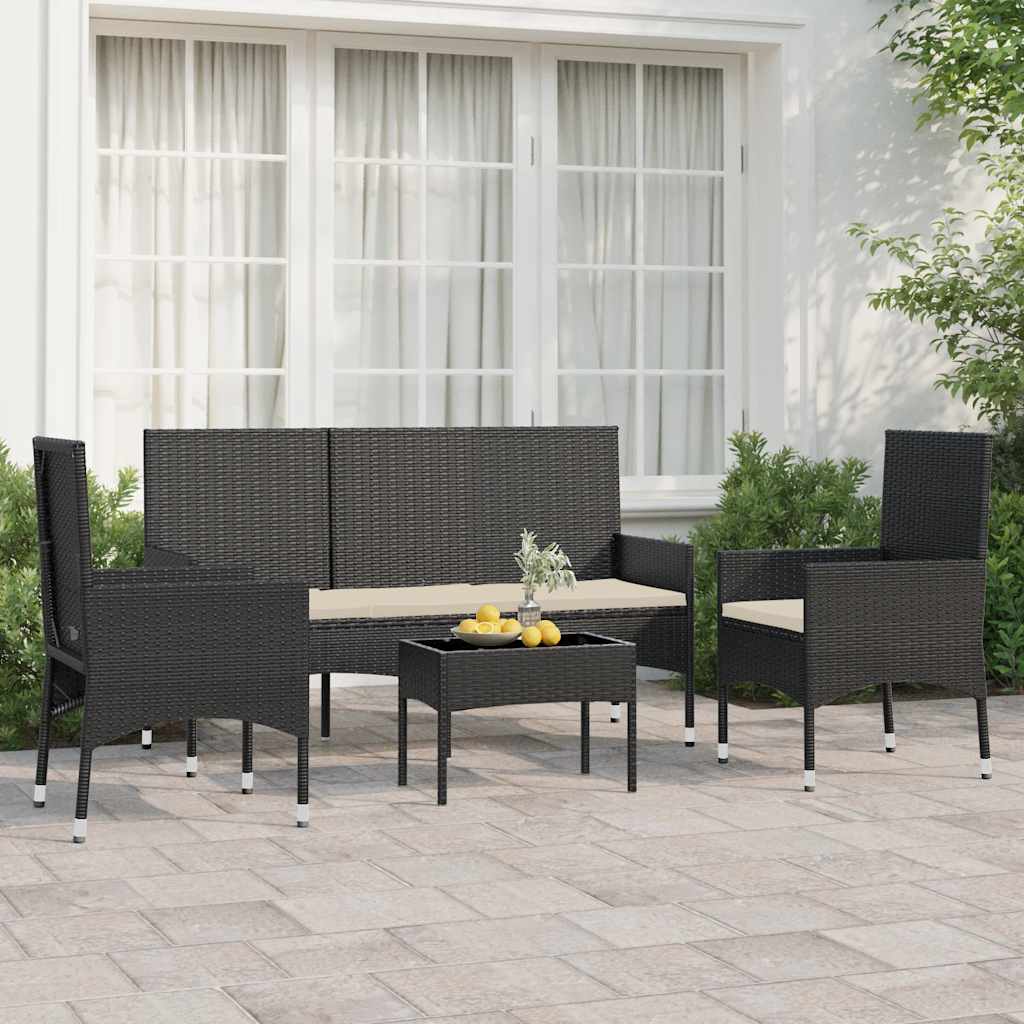 Set Mobilier Relaxare Grădină 4 Piese Cu Perne Poliratan Negru