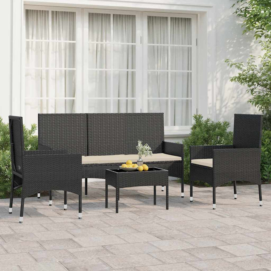 Set Mobilier Relaxare Grădină 4 Piese Cu Perne Poliratan Negru