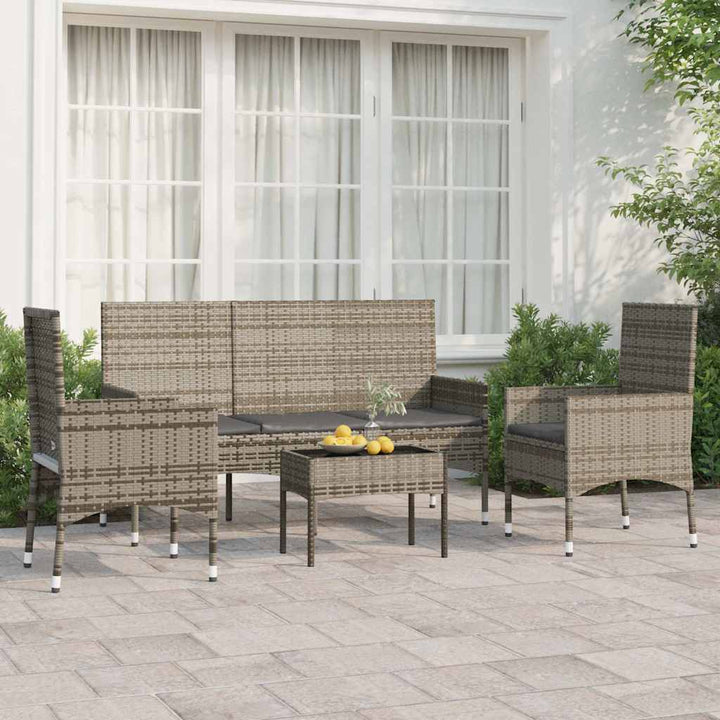 Set Mobilier Relaxare Grădină 4 Piese Cu Perne Poliratan Negru