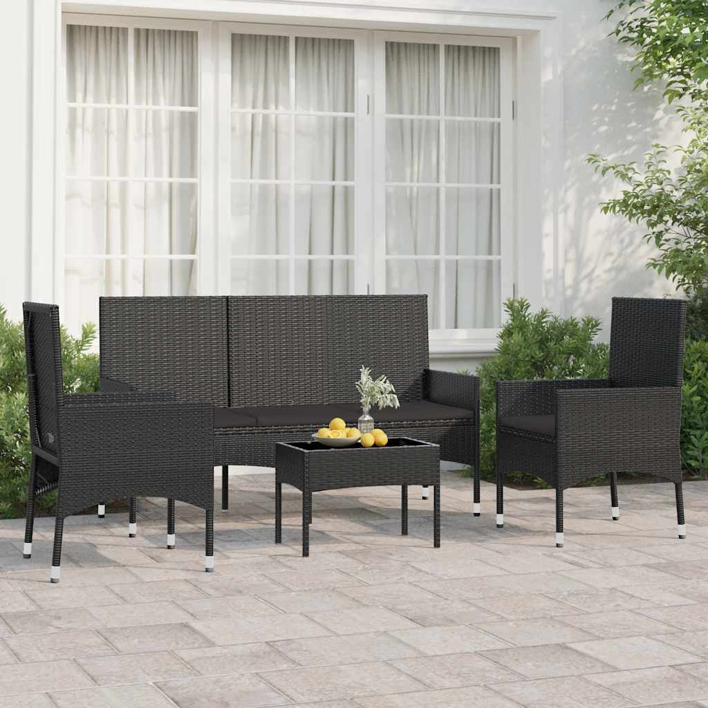 Set Mobilier Relaxare Grădină 4 Piese Cu Perne Poliratan Negru