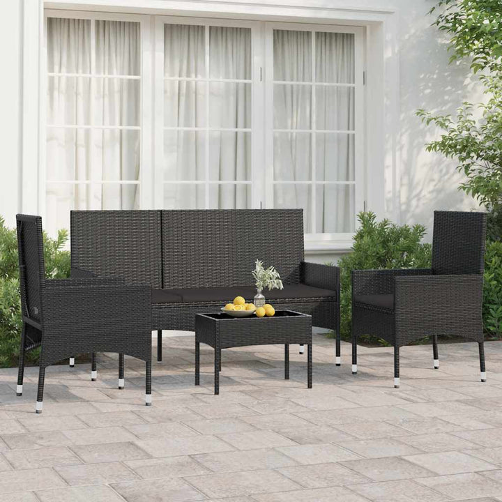 Set Mobilier Relaxare Grădină 4 Piese Cu Perne Poliratan Negru