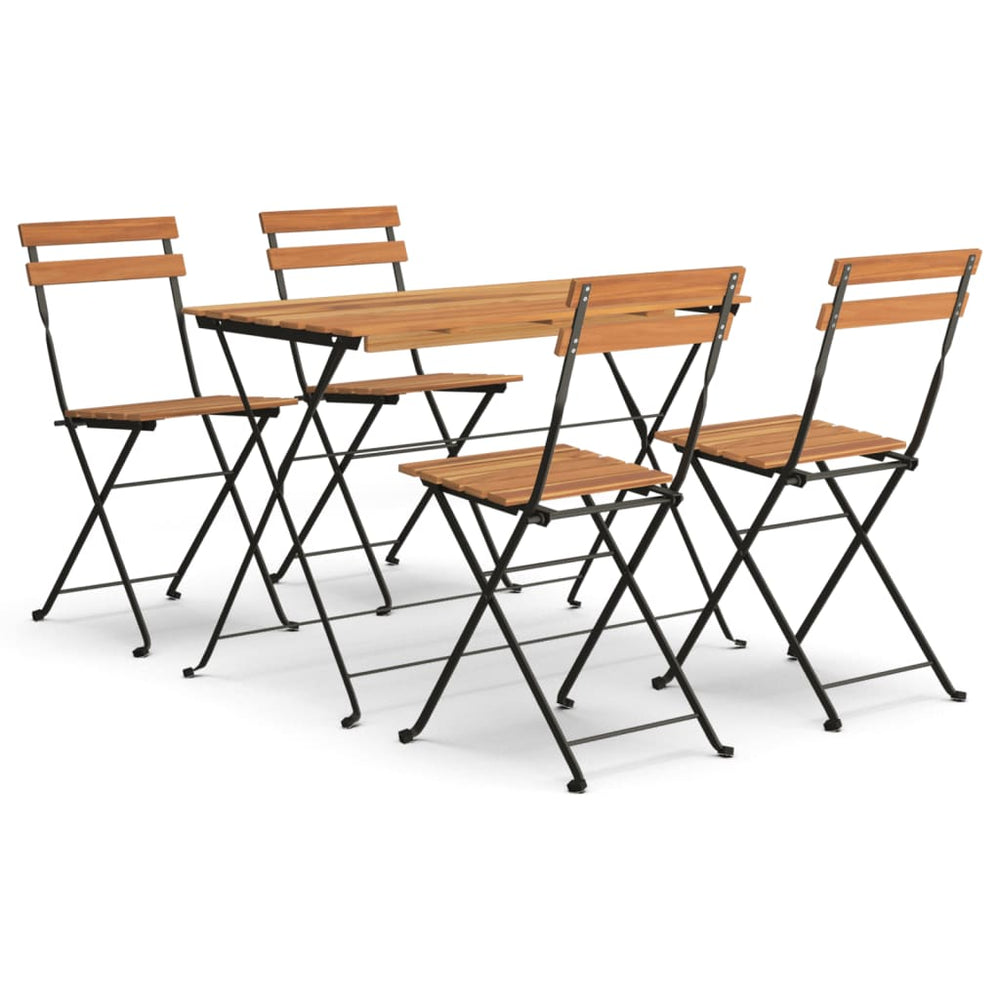 Set De Bistro Pliabil, 5 Piese, Lemn Masiv De Acacia Și Oțel