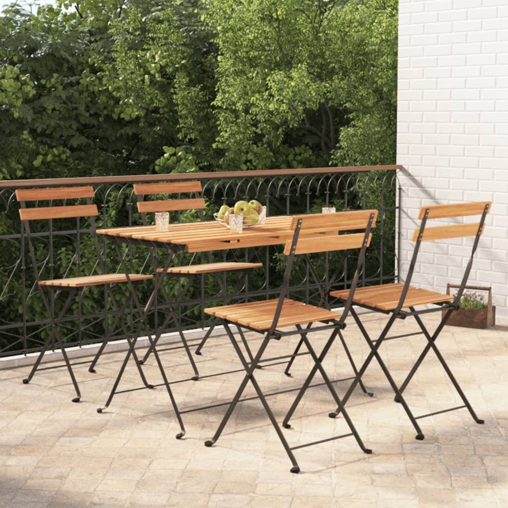 Set De Bistro Pliabil, 5 Piese, Lemn Masiv De Acacia Și Oțel