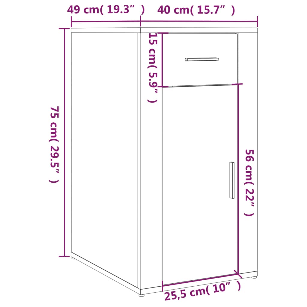 Dulap De Birou, Gri Sonoma, 40X49X75 Cm, Lemn Prelucrat