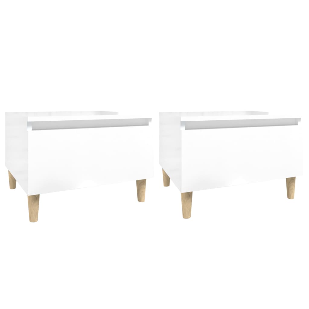 Mese Laterale 2 Buc. Alb Extralucios 50X46X35 Cm Lemn Compozit
