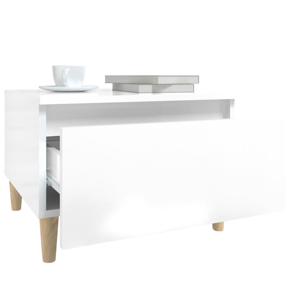 Mese Laterale 2 Buc. Alb Extralucios 50X46X35 Cm Lemn Compozit