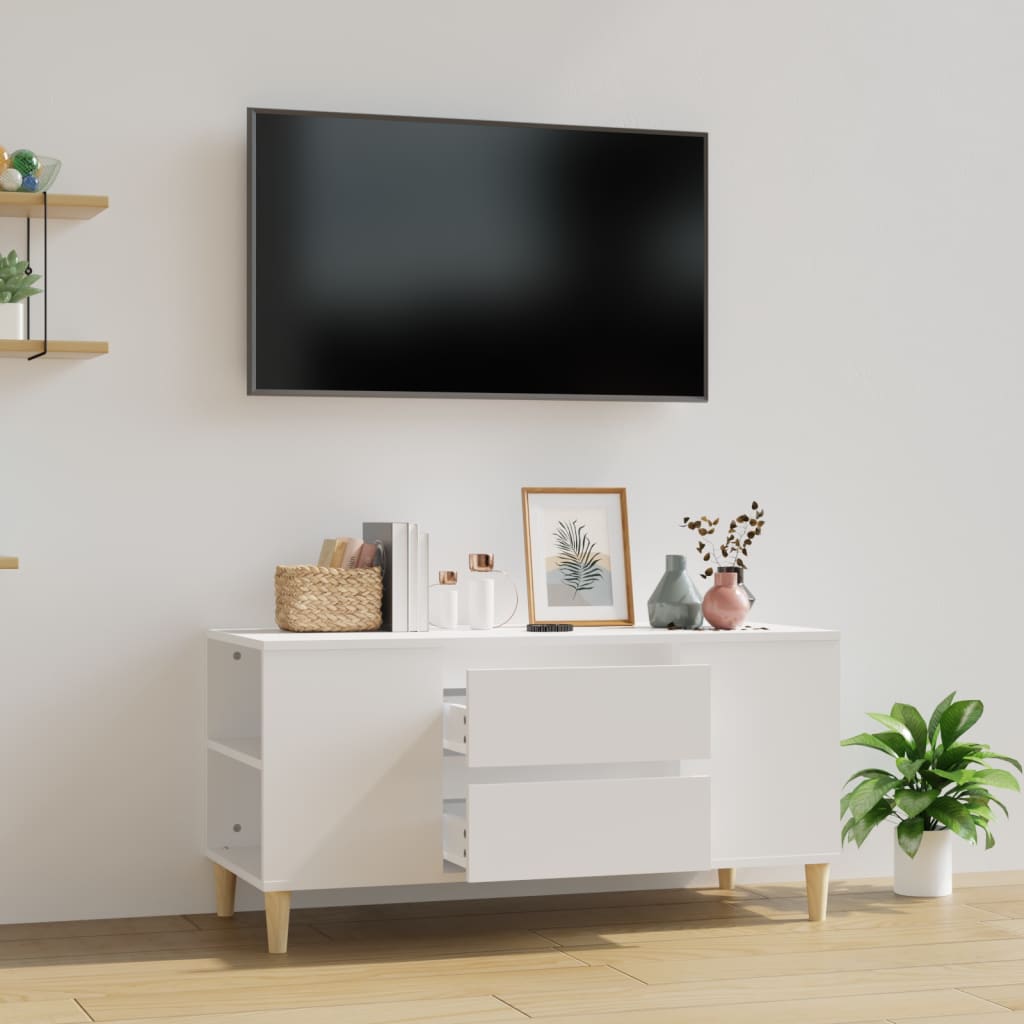 Comodă Tv, Alb Extralucios, 102X44,5X50 Cm, Lemn Prelucrat