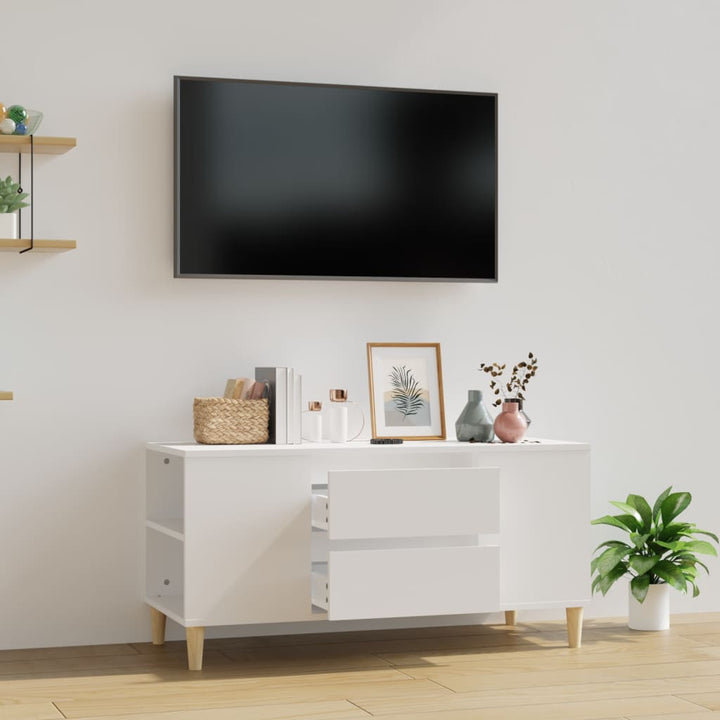 Comodă Tv, Alb Extralucios, 102X44,5X50 Cm, Lemn Prelucrat