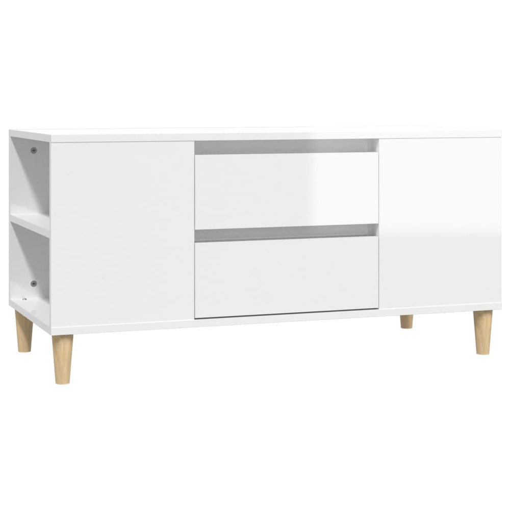 Comodă Tv, Alb Extralucios, 102X44,5X50 Cm, Lemn Prelucrat