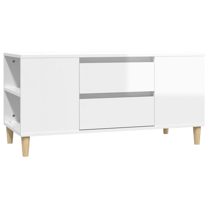 Comodă Tv, Alb Extralucios, 102X44,5X50 Cm, Lemn Prelucrat