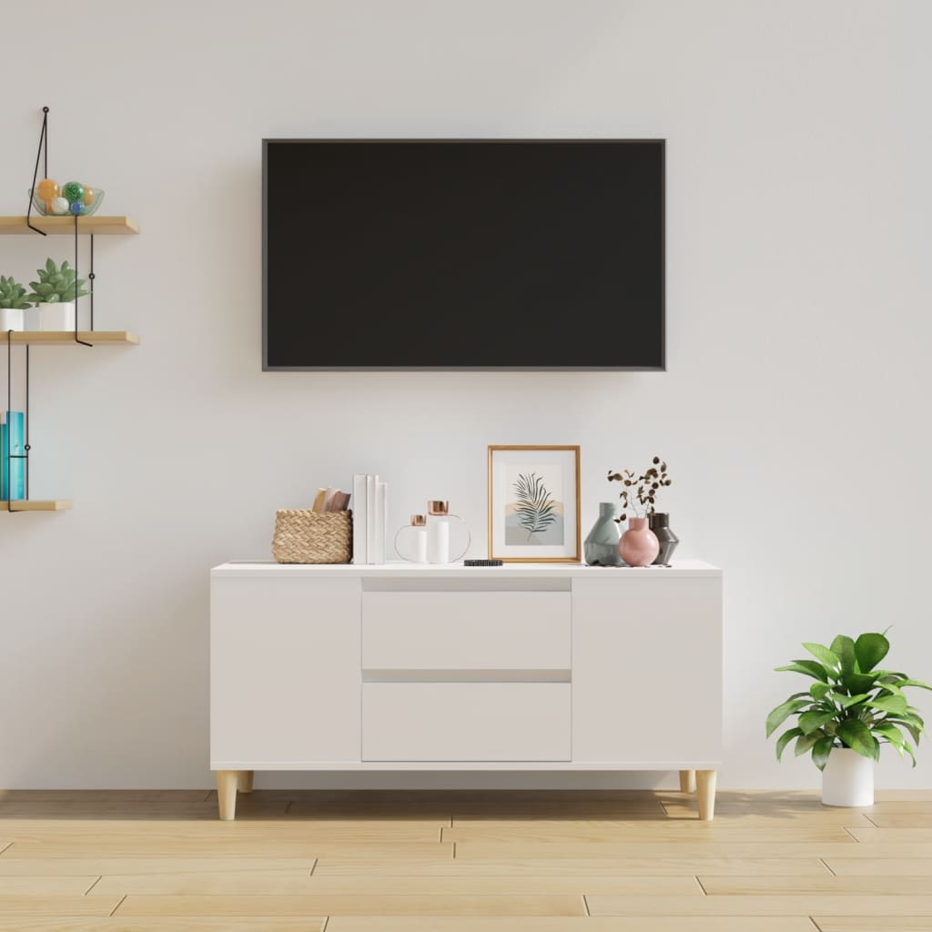 Comodă Tv, Alb Extralucios, 102X44,5X50 Cm, Lemn Prelucrat