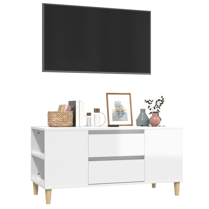 Comodă Tv, Alb Extralucios, 102X44,5X50 Cm, Lemn Prelucrat