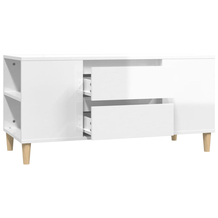 Comodă Tv, Alb Extralucios, 102X44,5X50 Cm, Lemn Prelucrat