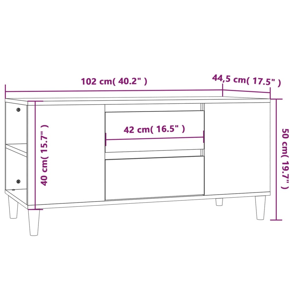 Comodă Tv, Alb Extralucios, 102X44,5X50 Cm, Lemn Prelucrat
