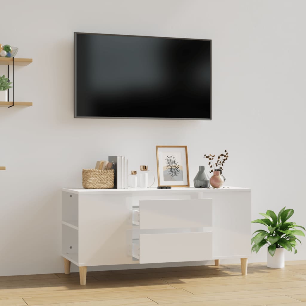 Comodă Tv, Alb Extralucios, 102X44,5X50 Cm, Lemn Prelucrat
