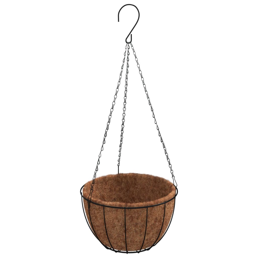 Jardiniere Suspendate Căptușeală Cocos 4Buc Negru Ø35X52Cm Oțel