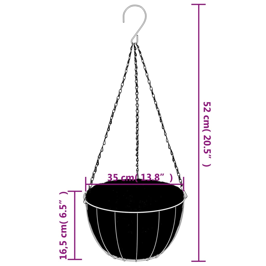 Jardiniere Suspendate Căptușeală Cocos 4Buc Negru Ø35X52Cm Oțel
