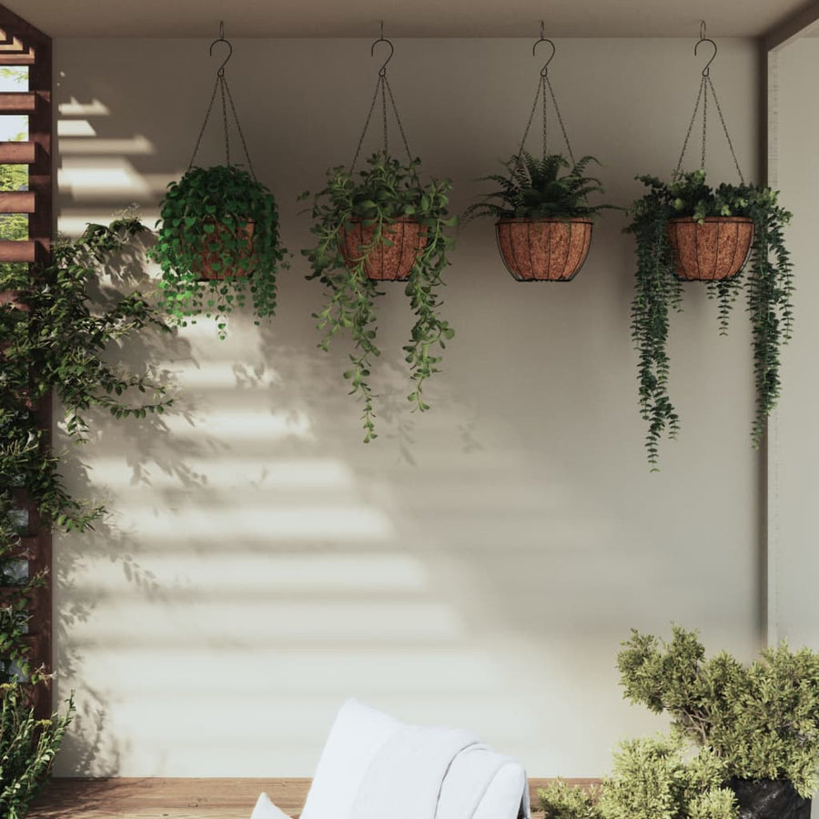 Jardiniere Suspendate Căptușeală Cocos 4Buc Negru Ø35X52Cm Oțel