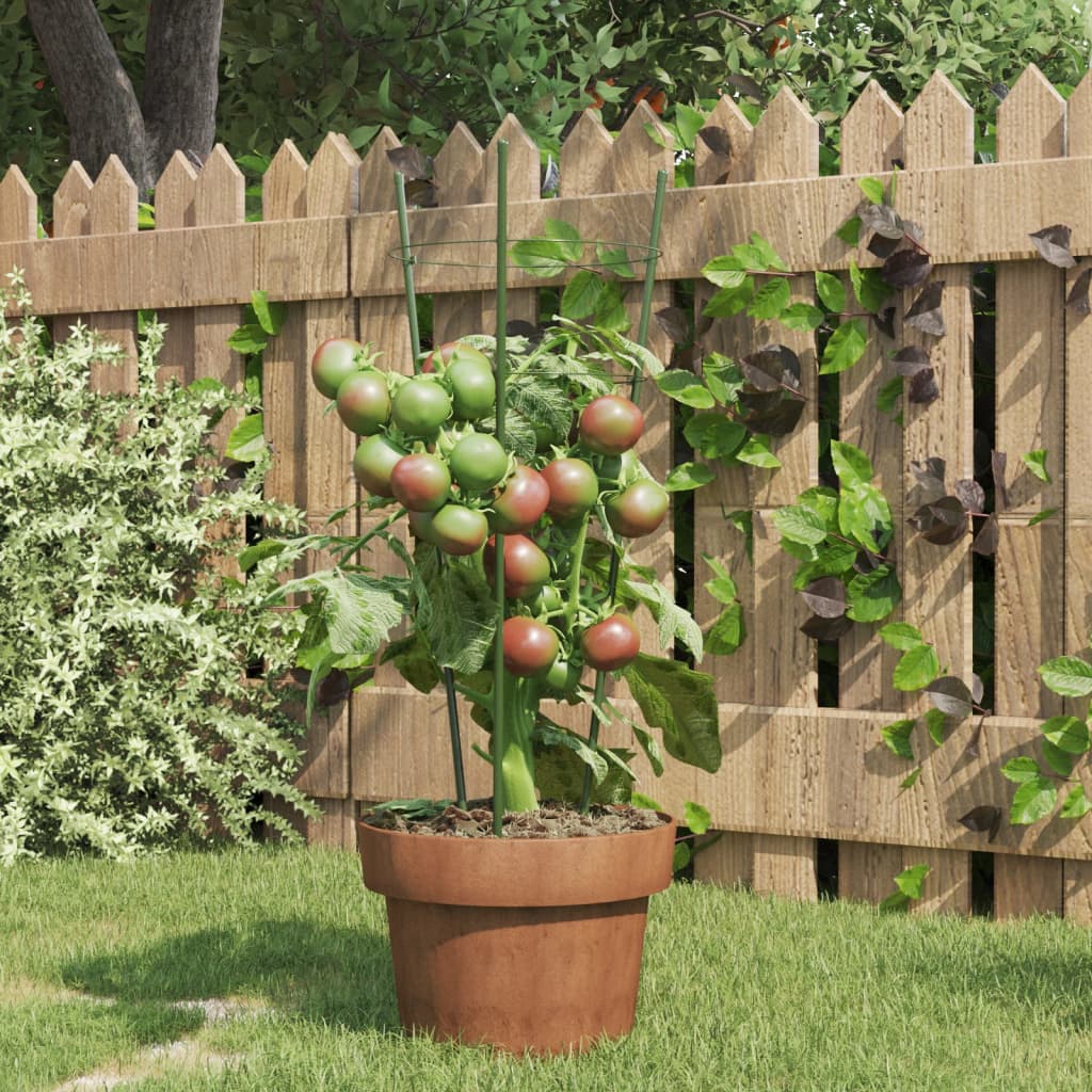 Suport Plante De Grădină Cu 4 Inele, 5 Buc, Verde, 45 Cm, Oțel