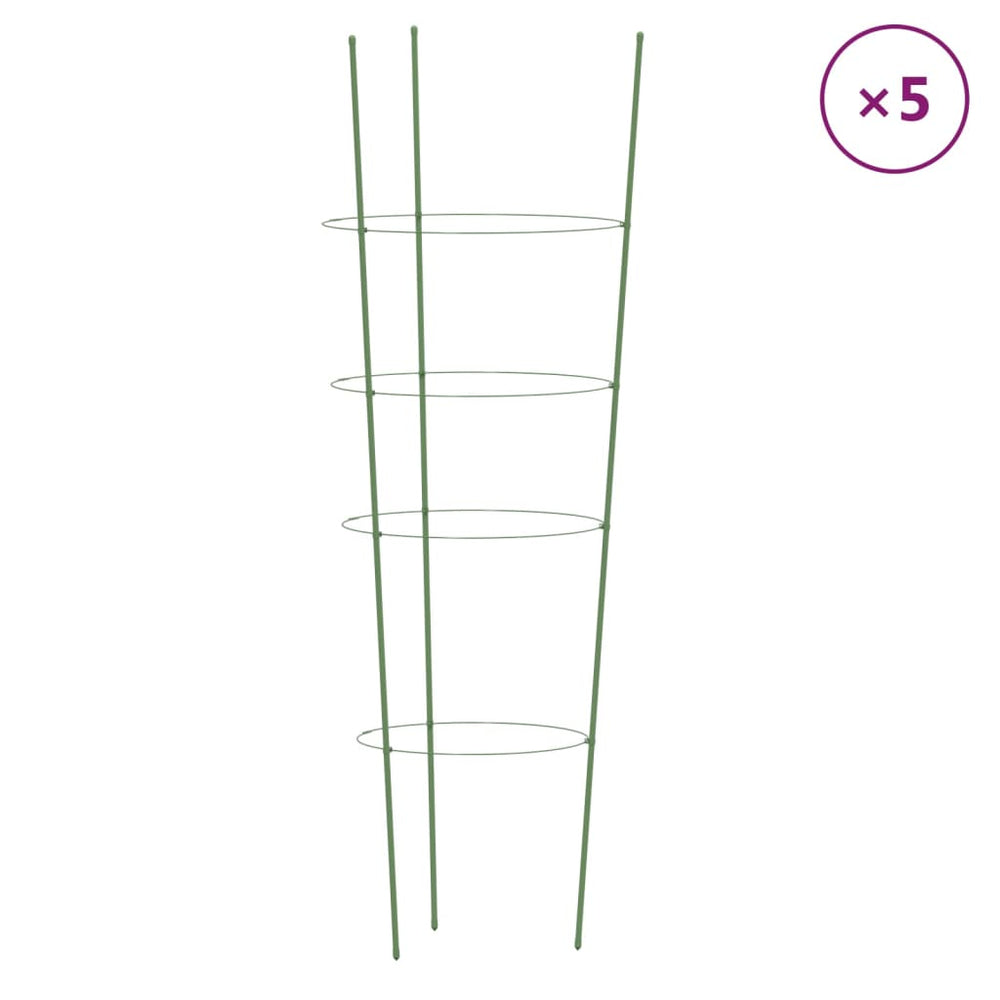 Suport Plante De Grădină Cu 4 Inele, 5 Buc, Verde, 45 Cm, Oțel