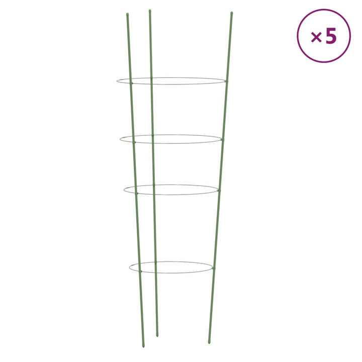 Suport Plante De Grădină Cu 4 Inele, 5 Buc, Verde, 45 Cm, Oțel