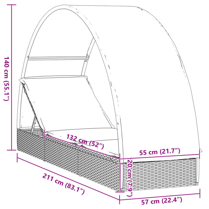 Șezlong Cu Acoperiș Rotund, , 211X57X140 Cm, Poliratan