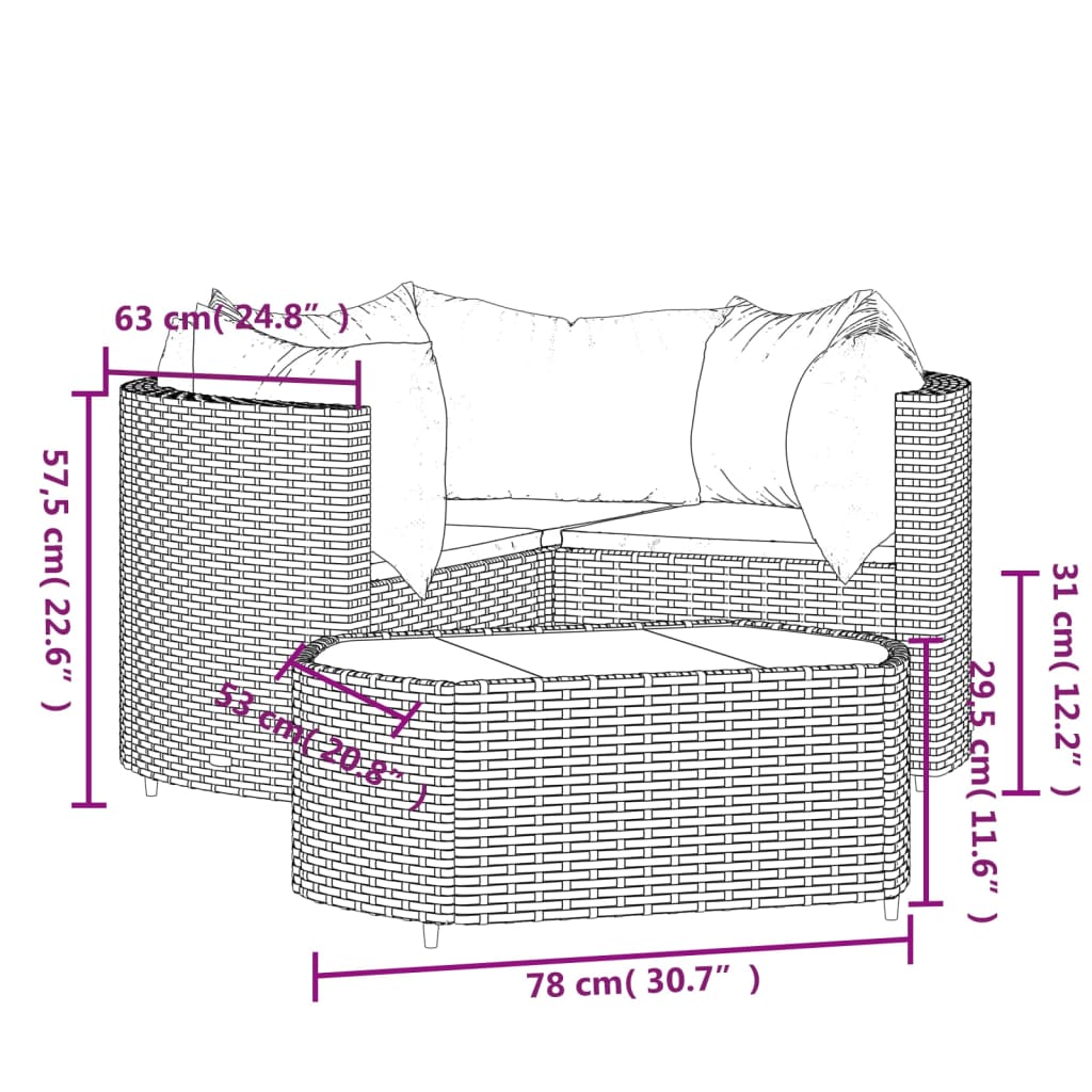 Set Mobilier De Grădină Cu Perne, 4 Piese, , Poliratan