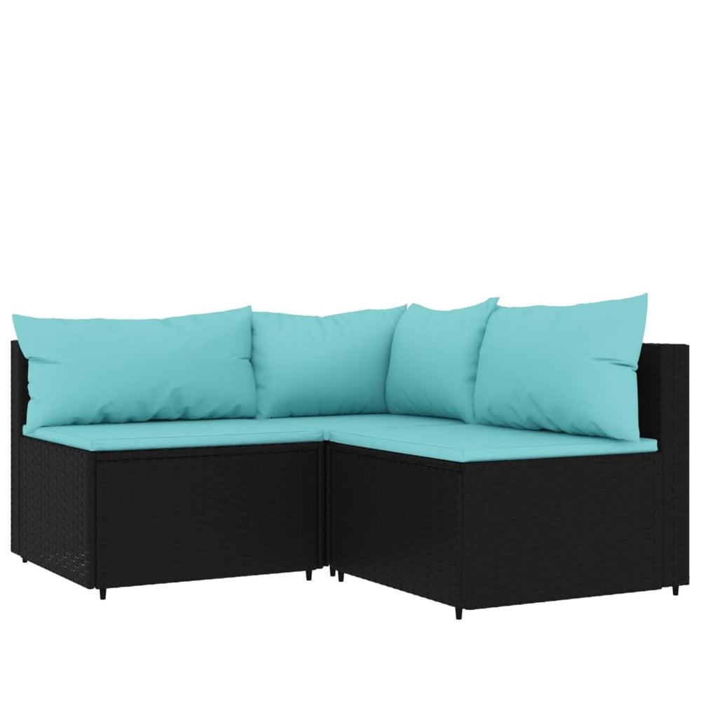 Set Mobilier De Grădină Cu Perne, 3 Piese, Negru, Poliratan