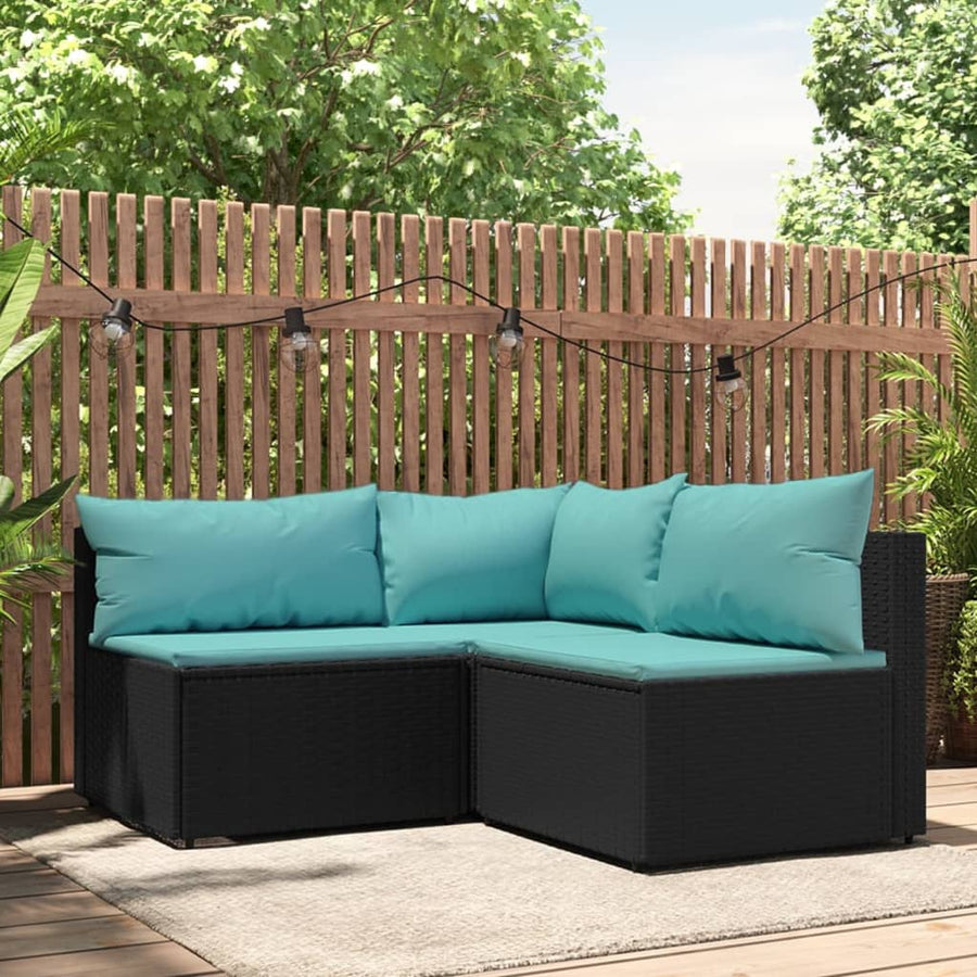 Set Mobilier De Grădină Cu Perne, 3 Piese, Negru, Poliratan