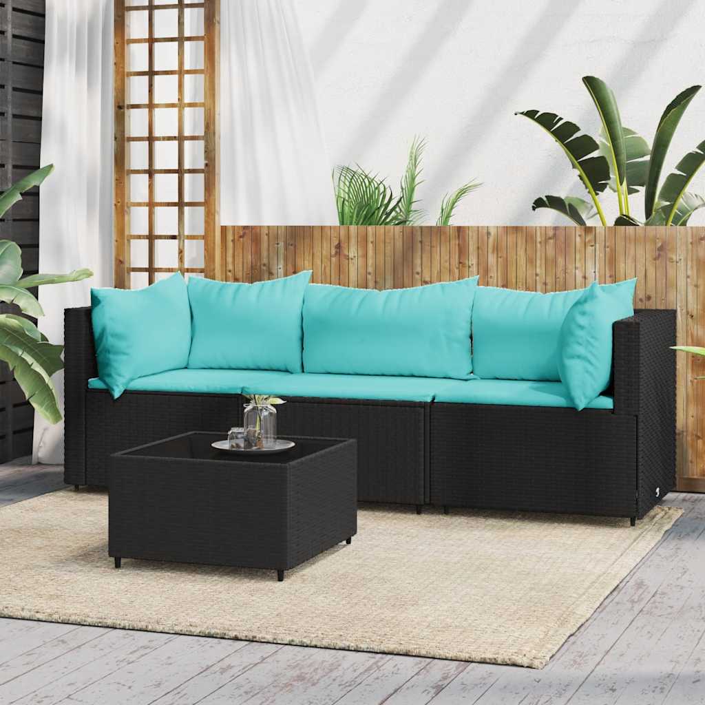 Set Mobilier De Grădină Cu Perne, 4 Piese, , Poliratan