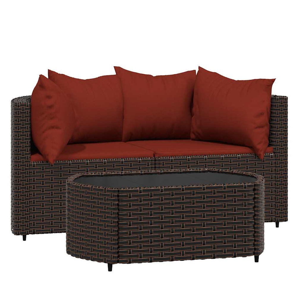 Set Mobilier De Grădină Cu Perne, 3 Piese, Maro, Poliratan
