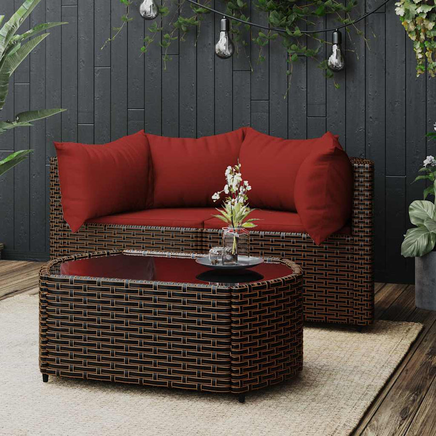 Set Mobilier De Grădină Cu Perne, 3 Piese, Maro, Poliratan