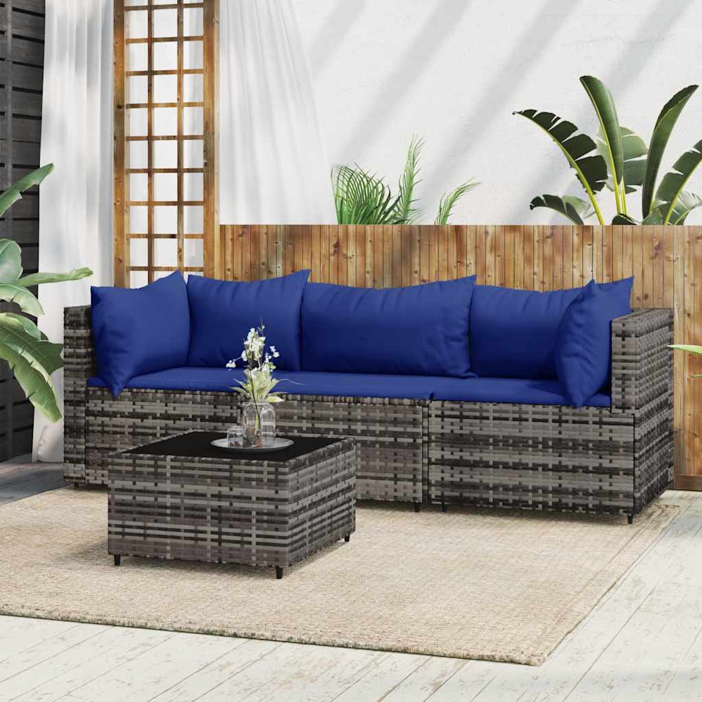 Set Mobilier De Grădină Cu Perne, 4 Piese, , Poliratan